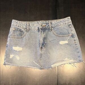 SHEIN Blue Ripped Denim Mini Skirt